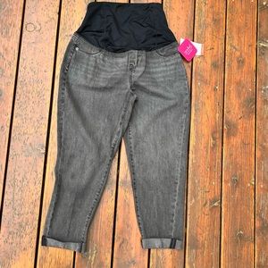 ISABEL INGRID MATERNITY CROSSOVER PANEL BOYFRIEND GRAY BLACK JEANS  SIZE 8 NEW
